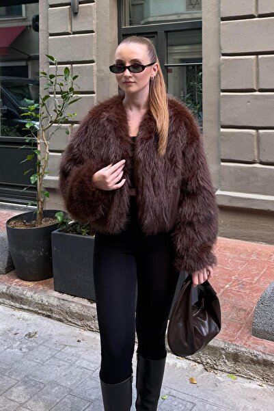Nazliye Acı Kahve Oversize Premium Midi Kürk