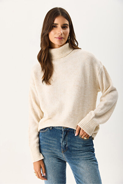 VENA Women's Mock Neck Thick Knitwear - Ivory