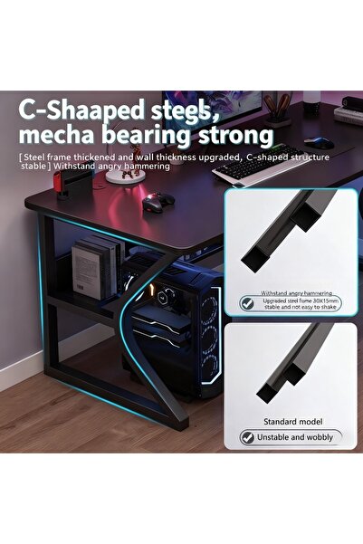 Chuma Gaming Desk, Computer Table C-Shaped Table Legs Simple Game Table, Office Desk Home Desk, Black