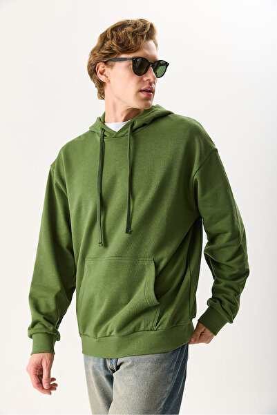 VENA Ανδρικό φούτερ με κουκούλα Basic Hoodie 100% βαμβάκι - Χακί