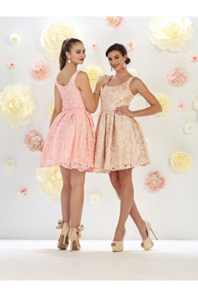 France Mode Rochie de ocazie blush scurta baby doll din dantela