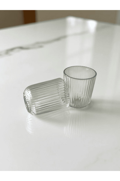 Storelisk Set of 6 Striped Glass Glasses – For Coffee, Water or Juice