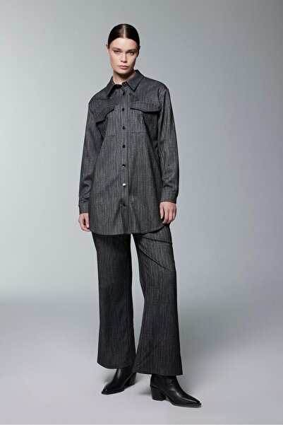 Zühre Patterned Pocket Detailed Black Shirt G-0117