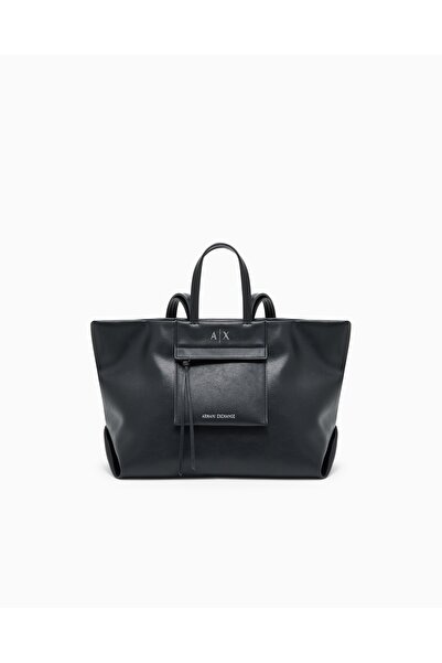 Armani Exchange Women's Magnetic Buckle Zippered Front Compartment Slide Pocket Long Strap Black Shoulder Bag Xw001538 Af167
