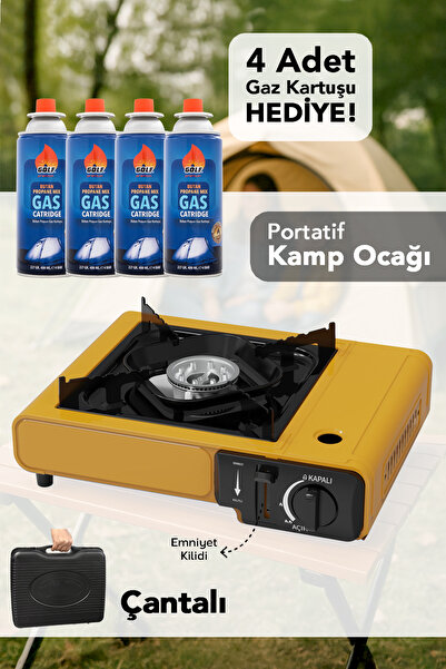 Meleni Home Portatif Kamp Ocağı - Taşıma Çantalı Gazlı Stop Emniyetli Sarı Ka...