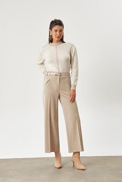 Guzella Thick Gabardine Wide-Leg Pants
