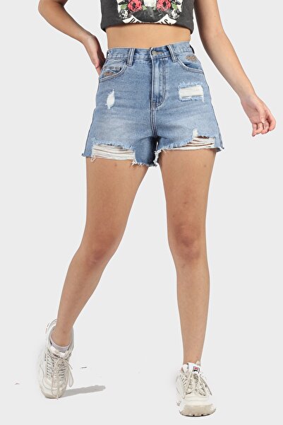mica شورت جينز بخصر مرتفع
