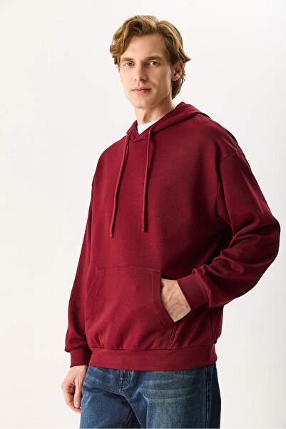 VENA Ανδρικό φούτερ με κουκούλα Basic Hoodie 100% βαμβάκι - Βουργουνδία