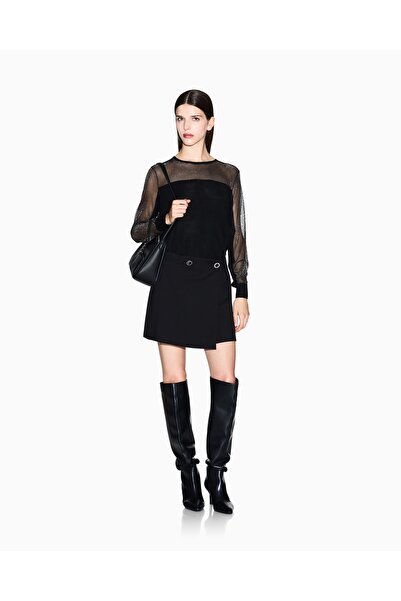 Armani Exchange Women's Long Sleeve Top with Transparent Detail on the Sleeves and Collar Regular Fit Black Sweater Xw000842 Af13781-Mc1