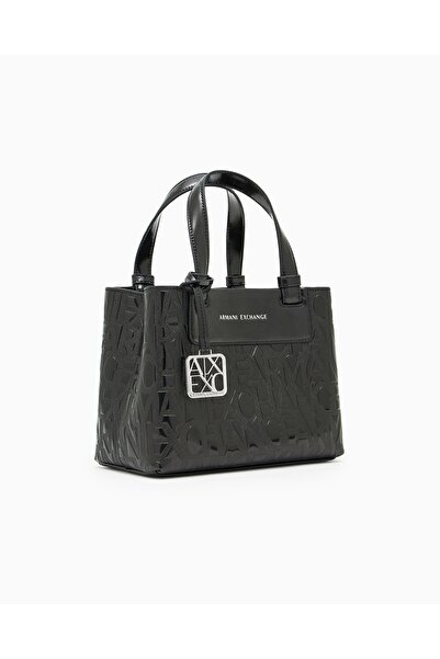 Armani Exchange Women's Magnetic Closure Zippered Compartment Logo Patterned Black Shoulder Bag Xw001576 Af17290-Uc001