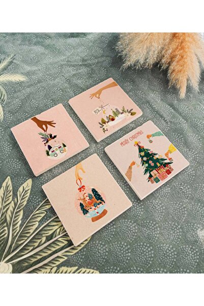 arslart حامل أكواب من الحجر الطبيعي بنمط كرة الثلج الوردية، بتصميم عيد الميلا...