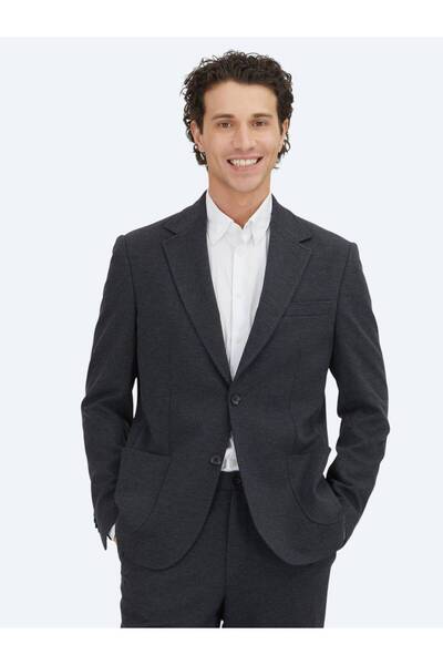Kip Anthracite Plain Modern Fit Cotton Blend Knitted Suit