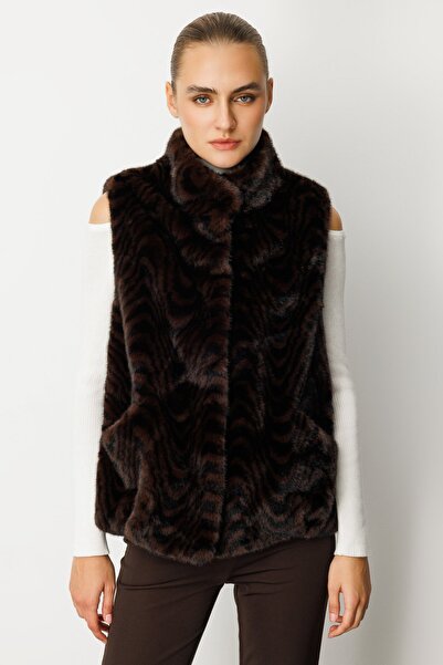 Ekol Desenli Peluş Yelek Leopar 8901-26k