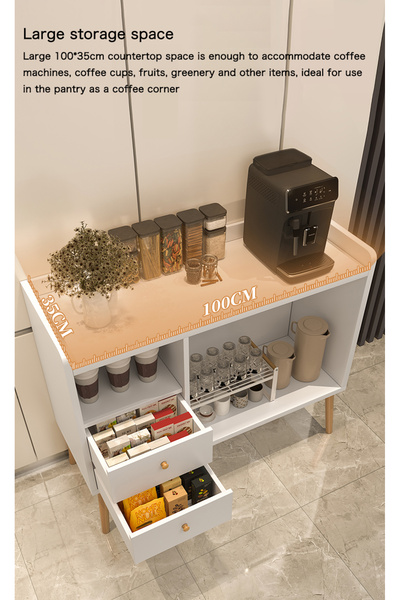 AnneFish 100*35*90cm Coffee Corner Home Kitchen Coffee Bar Cabinet Shelf With Drawers Display Cabinet