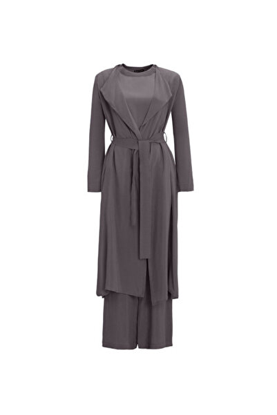 MISS DALIDA Yanları Düğmeli Bol Paça Cupro Antrasit Pantolon