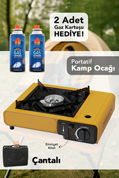 Meleni Home Portatif Kamp Ocağı - Taşıma Çantalı Gazlı Stop Emniyetli Sarı Ka...