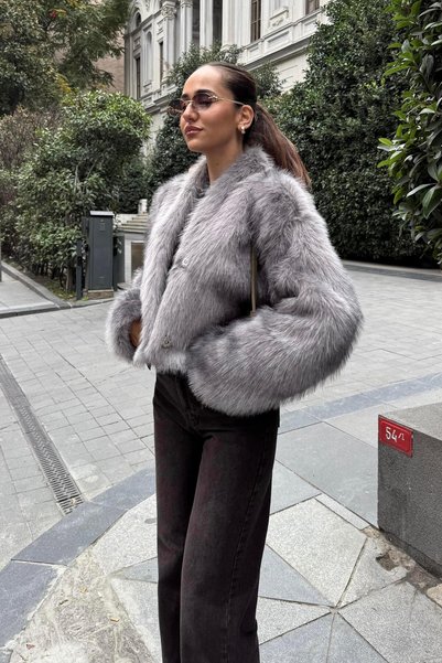 Nazliye Gri Premium Midi Kürk