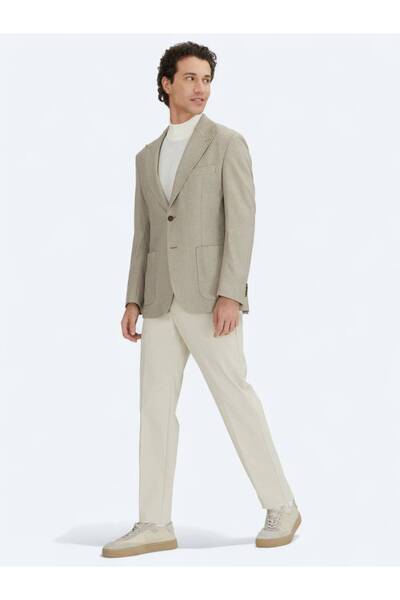 Kip Brown Checkered Modern Fit Jacket