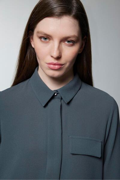 Zühre Anthracite Tunic with Pocket Flap Detail and Hidden Buttons T-1427