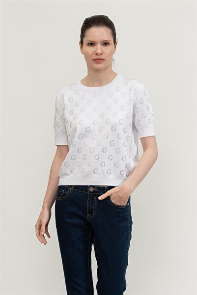 Guess Jasmine g Cn Ss Boxy Swtr Women's White Sweater W5Gr05Z3D60-G011