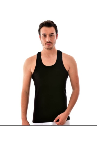 Tutku Men's Black Cotton Ribbed Sports Tank Top 2-Piece Set