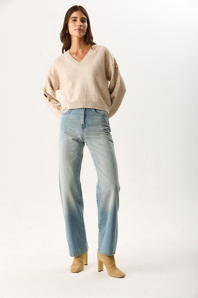 VENA Women's Wanda Tint Light Blue Wide Leg Jean Pants 100% Cotton - Tint Light Blue