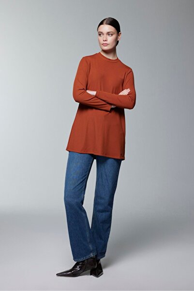 Zühre Crew Neck Corded Fabric Long Sleeve Tan Underwear I-0014