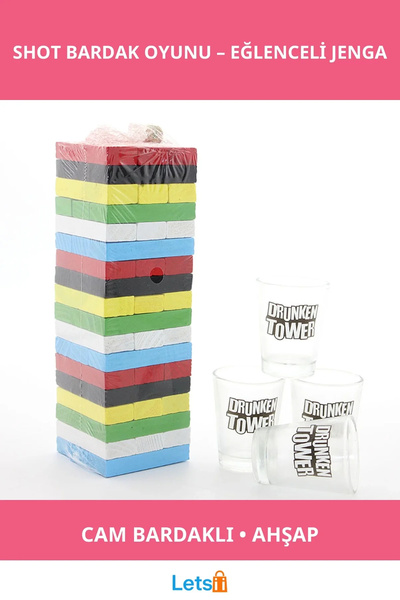 Letsii Wooden Jenga Shot Glass Game Fun Drinking Game