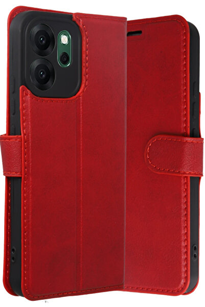 cepmoda Oppo'Reno 14F' Cover Case | Tp Pu Leather Full Protection Wallet Stand Card Holder Case - Red