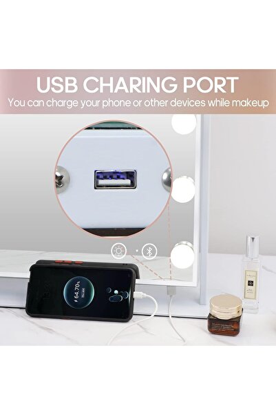 Hansong Oglinda cu difuzor Bluetooth, temperatura reglabila, butoane cu touch si port USB, rotativa
