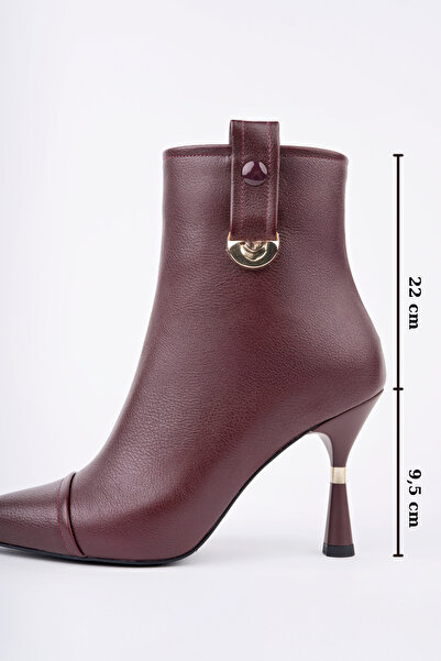 Women Lay-z Γυναικείες μπότες με τακούνι με μυτερή μύτη μπορντό εφέ δέρματος χρυσό με λεπτομέρειες 9,5 εκ. λεπτό τακούνι κομψό σχέδιο