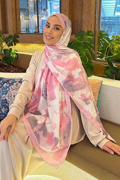 lamelif Flora Garden Desen Bambu Şal Şeker Pembesi