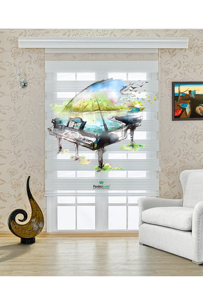 Yznhome Renkli Soyut Piyano ve Kuş Desenli Zebra Perde – YZN-534