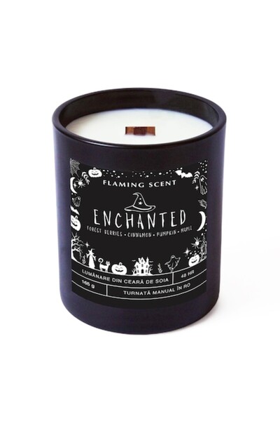 OEM Halloween Scented Soy Candle with Wooden Wick, Flaming Scent, Enchanted, handmade, 165 g