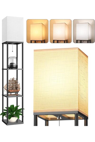 HYX Floor Lamp, Modern Standing Shelf with 3-Color Temperature LED Bulb and Lampshade