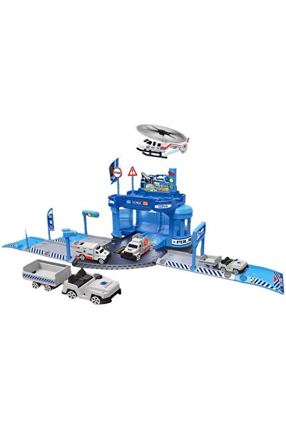 Toy Σετ στάθμευσης αστυνομίας με ελικόπτερο, αυτοκίνητα και χάρτη παιχνιδιού,...