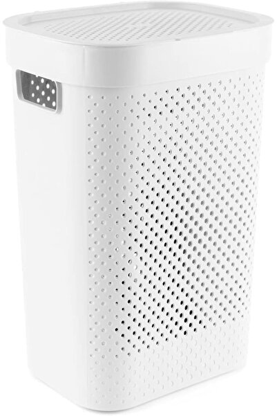 Cleany Genie Laundry Hamper Basket with Lid, 50L Capacity, Perforated Design, White