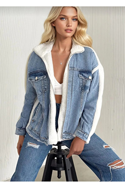 Zerenyus Γούνινο τζιν μπουφάν μπλε