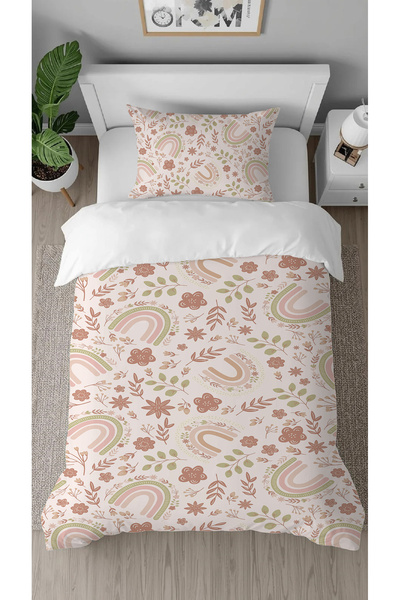 GREENDECOR Rainbow Daisy Leaf Pink Patterned Digital Printed Special Design Children's Duvet Cover Set Without Sheets