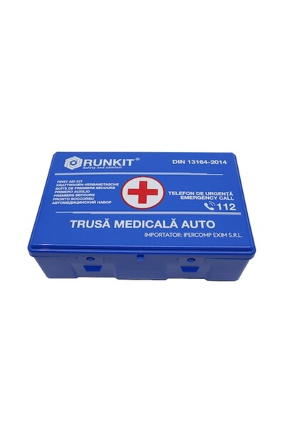 RUNKIT Trusă de prim ajutor auto DIN13164, certificată RAR, albastră