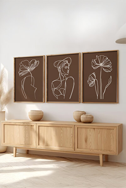 huhuli Ahşap Çerçeveli 3'lü Mocha Moments Tablo Huhu515