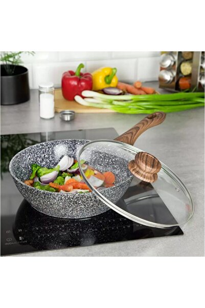 Kinghoff Tigaie cu capac, aluminiu, marmorata, negru, 24 cm,