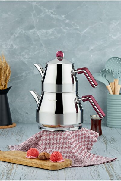 Cooker Everest 18/10 Paslanmaz Çelik Aile Boy Çaydanlık 1,40 L Demlik 2,75 L ...