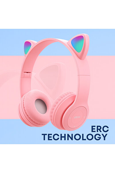 ERCTECH Işıklı Bluetooth Kablosuz Kedi Kulaklıklı Çocuk Kafa Üstü Kulaklık – ...