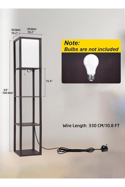 HYX مصباح أرضي مع أرفف، مصباح زاوية خشبي عصري (المصابيح غير متضمنة)