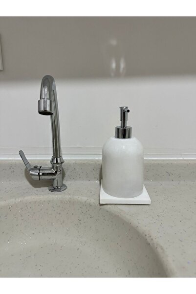 FARALYAHOME Natural Marble Liquid Soap Dispenser Set of 2 Silver Decor White with Marble Base