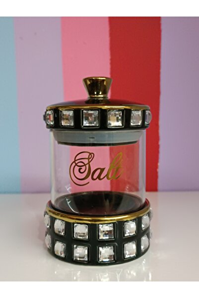 DEKOR ZÜCCACİYE HOME 4-Piece Royking Small Glass Spice Jar with Black Stone