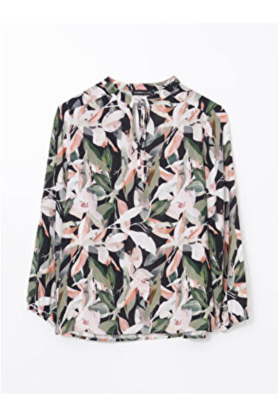 LC Waikiki Modanova Sezon Orange Tie-Detail Collar Patterned Women's Blouse