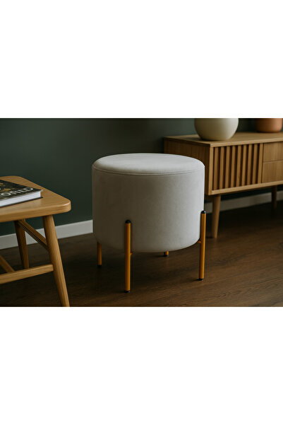 Selgot Round Stool with Legs, Velvet Material, 35 x 40 cm, Color Grey