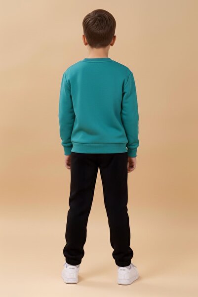 Perendi Boy's Crew Neck Embroidered Winter Suit - Petrol